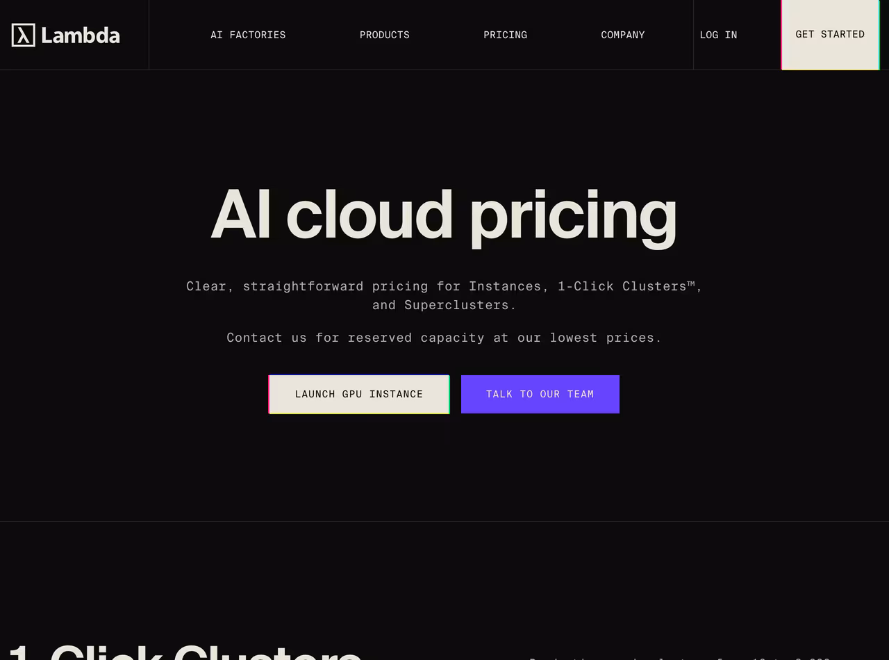Lambda GPU Cloud pricing, June 2026