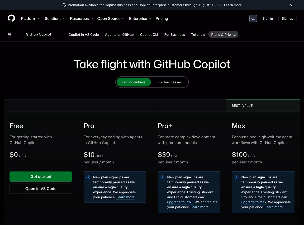GitHub Copilot plans, June 2026