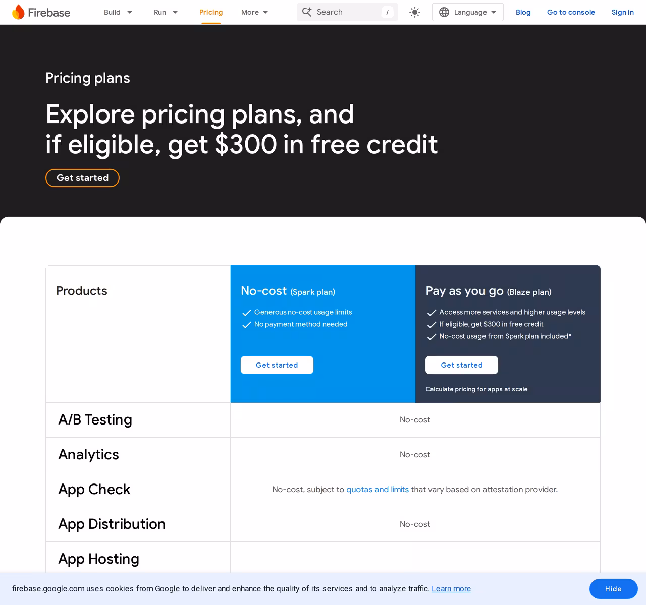 Firebase pricing, July 2026